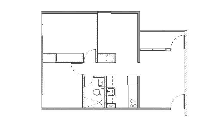 Representación gráfica de apartamento de 2 habitaciones en Alameda Towers.