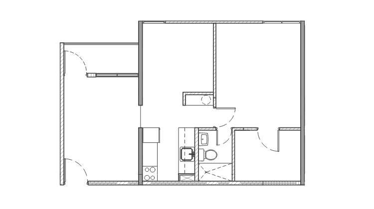 Representación gráfica de apartamento de 1 habitación en Alameda Towers.